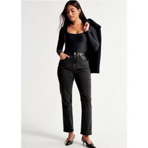 Abercrombie & Fitch Ultra High Rise Ankle Straight Jeans Vegan Leather 28 Short